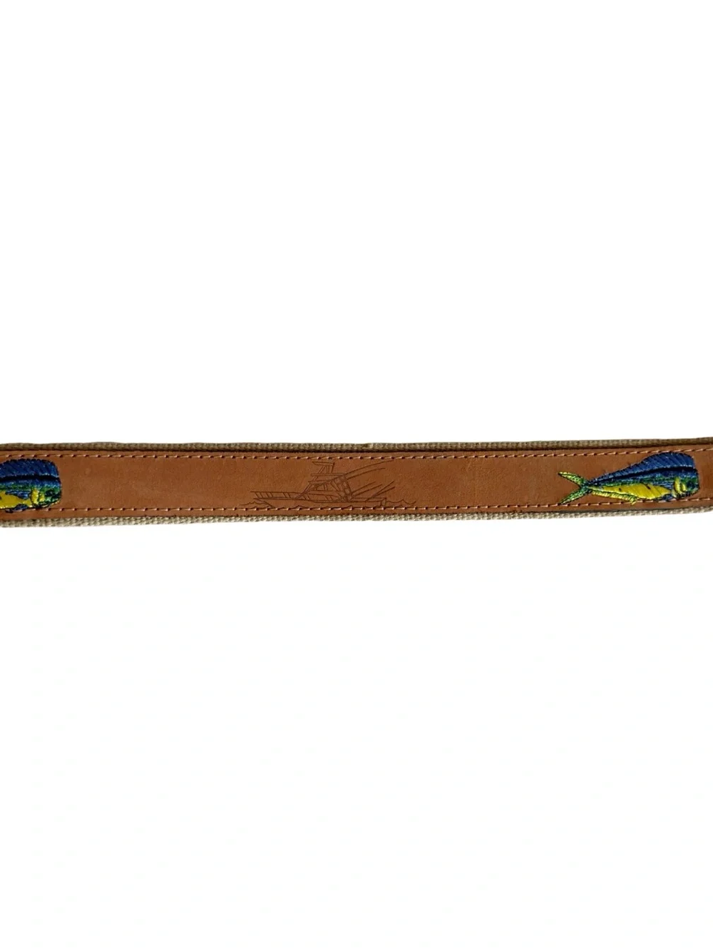Zep-Pro Dolphin Mahi-Mahi Embroidered Nubuck Tan Leather Men’s 46 Belt USA